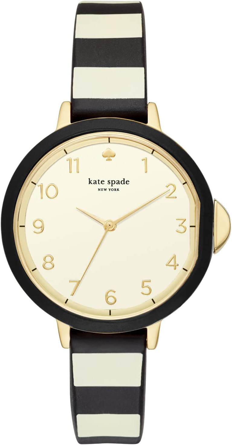 Kate Spade New York レディース Park Row ステンレススチールとシリコンクォーツウォッチ One Size  ゴールド、ブラック/ホワイトストライプ